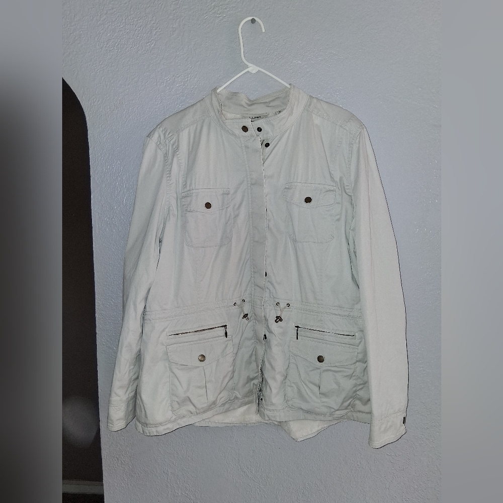 ll bean freeport field utility jacket draw cord waist Faux Fur Lined Bone Whi XL